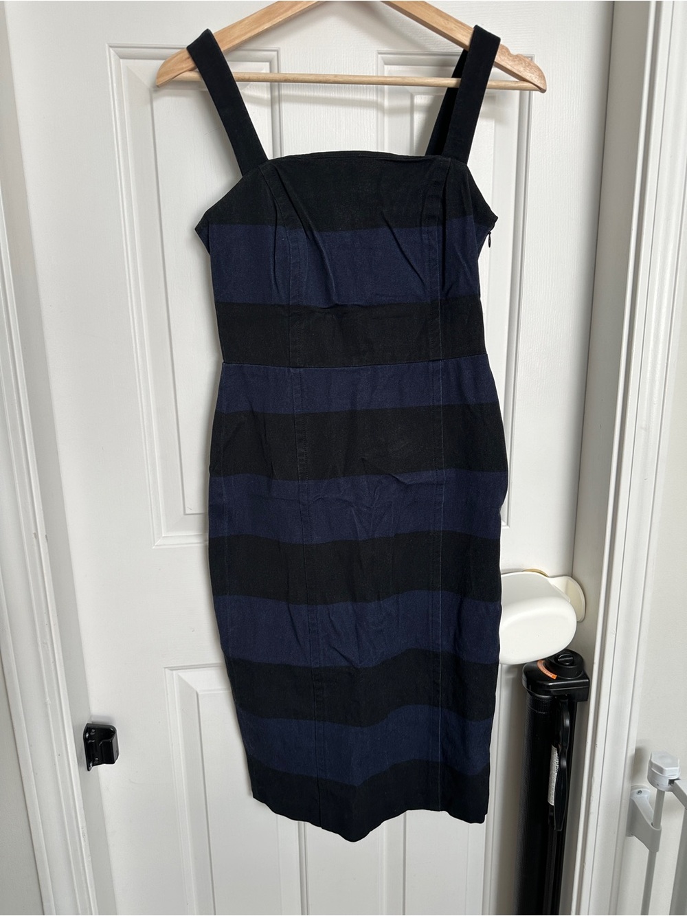 Banana Republic Black & Navy Striped Midi Sheath Dress - 0